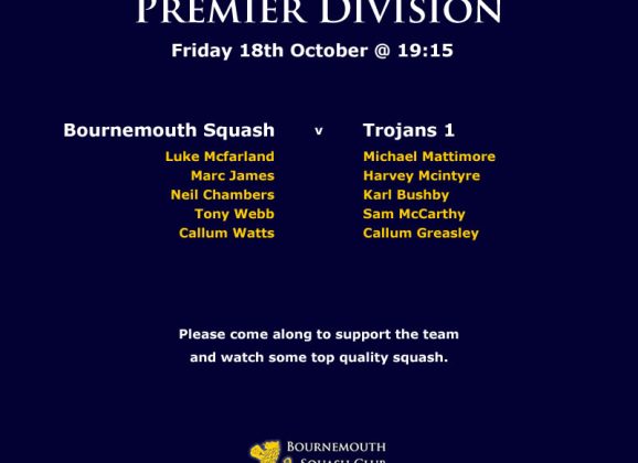 Hampshire League: Bournemouth Squash vs Trojans 1 – Friday 18th October